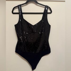 NWOT Express Black Sequin Bodysuit L